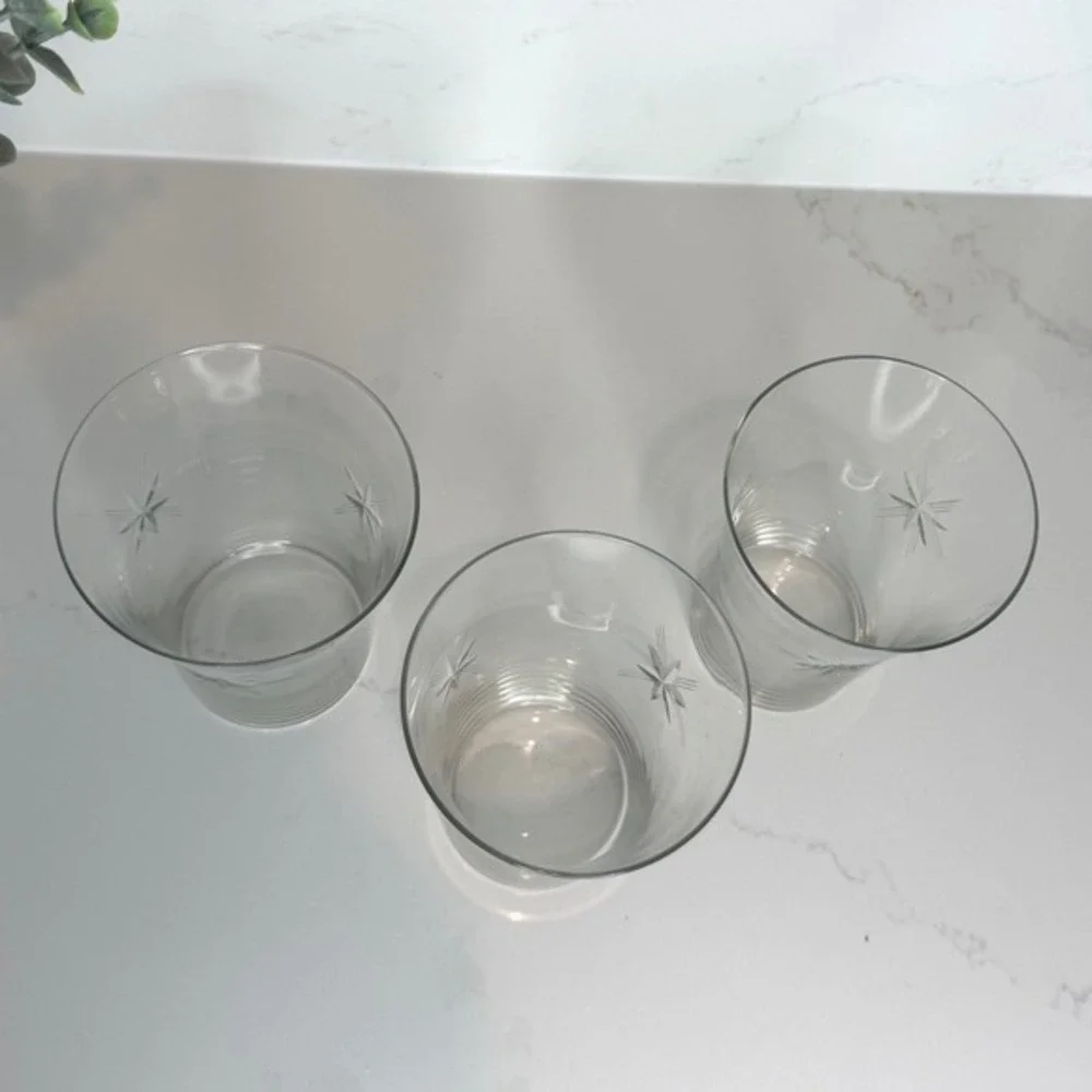 Vintage‎ Starburst Etched Glass Tumblers Set of 3